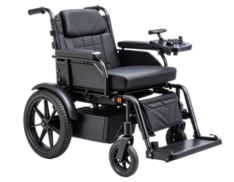 Compact Foldable Electric Wheelchair for Travel, isolated on transparent background.