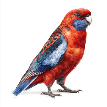 Stunning Illustration of a Red Parrot , PNG isolated cut out image