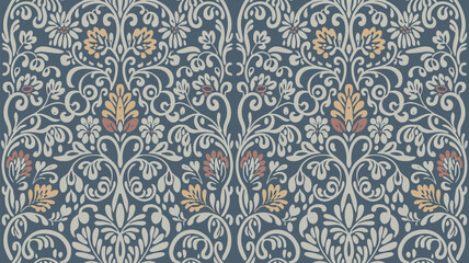 Elegant floral damask pattern creates a seamless background with soft colors, ideal for sophisticated designs and stylish vintage projects.