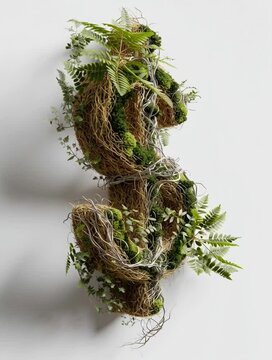 Gr&uuml;nes Investment - sich drehendes Dollarzeichen aus Pflanzen bestehend