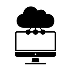 Cloud Computing Network Icon: Data Storage, Server Connection, Digital Technology