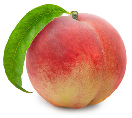 Japanese Snow White Peach drop from the air isolated on white background, Fresh White Peach on White Background With clipping path.