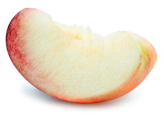 Japanese Snow White Peach drop from the air isolated on white background, Fresh White Peach on White Background With clipping path.