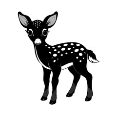Cute Black and White Fawn Vector. Baby Deer, Spotted Wildlife, and Woodland Animal