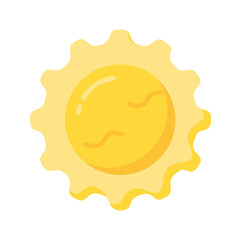 Glossy Yellow Sun Icon with Wavy Rays. Flat Design Weather and Summer Symbol Vector