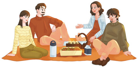 Obraz premium Family Picnic on a Mat Illustration