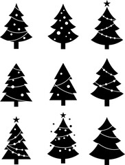 Obraz premium Modern Christmas Tree Silhouette Icon Set – Minimalist Black Holiday Trees Vector Collection