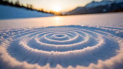 Snow art spiral design landscape at sunset winter scene nature photography outdoors