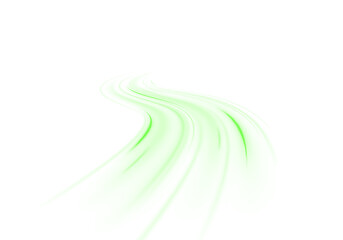Twirling green neon lines with glowing wave energy and light trails, dynamic vortex motion on transparent background, abstract vector illustration with bright futuristic design and beam effects.

