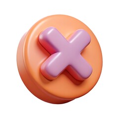 Obraz premium A close up of a pink x symbol on an orange circular button against a white isolated background