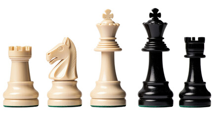 A classic chess set with all pieces lined up, background isolated on a Transparent background, PNG file.
