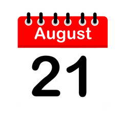 August 21 calendar icon flat design illustration. Calendar template, red and white, sticker, poster, banner, emoticon.