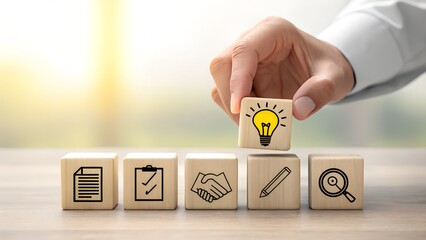 Business planning and creative idea concept with wooden blocks