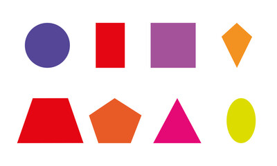 Basic geometric colorful 2D shapes collection isolated on white background