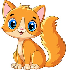 Illustration of Little cute cat cartoon on white background