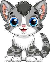 Illustration of Little cute cat cartoon on white background