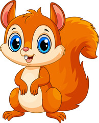 Illustration of Cartoon Little cute squirrel on white background 