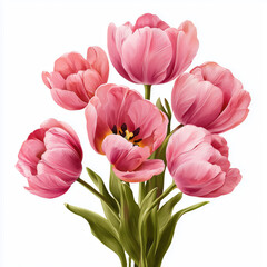Fototapeta premium Delicate Pink Tulips Bouquet Illustration , PNG isolated cut out image