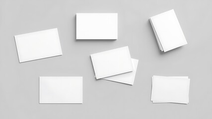 Clean white business cards scattered on a light gray background mockup for branding and design presentations