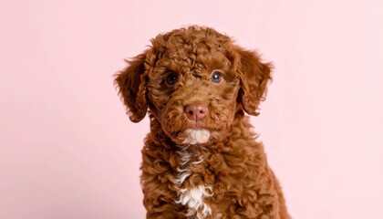 Fototapeta premium Retrato Adorable de Cachorro Mudi sobre Fondo Pastel, Generated image