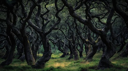 Dark and scary forest with creepy trees, perfect for a spooky ambiance