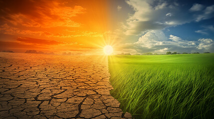 Climate change impact drought and greenery contrast earth nature photography sunrise environmental awareness