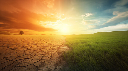 Climate change effects on landscapes drought and renewal nature scenic view contrast sunrise
