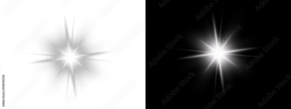 Poster star flashed with sparkles sun isolated on white background. soft glow , sunlight with lens flare ef