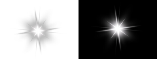  star flashed with sparkles sun isolated on white background. Soft glow , sunlight with lens flare effect. PNG vector light effect.