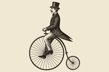 Penny farthing rider vintage engraving vector illustration © Victoria
