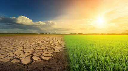 Dramatic contrast of drought and fertility in agriculture farmland landscape photography morning light environmental awareness