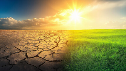 Climate change impact drought to bloom transformation nature landscape daylight contrast environmental awareness