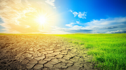 Dramatic landscape transformation drought and growth nature environmental shift sunny horizon ecological change