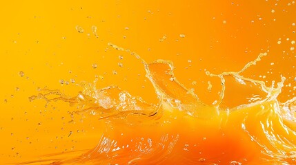 A vibrant splash of tropical juice creating arcs on a solid orange backdrop.