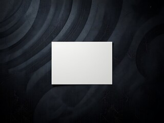 Minimalist white card mockup centered on a dark textured background with subtle cracked surface details