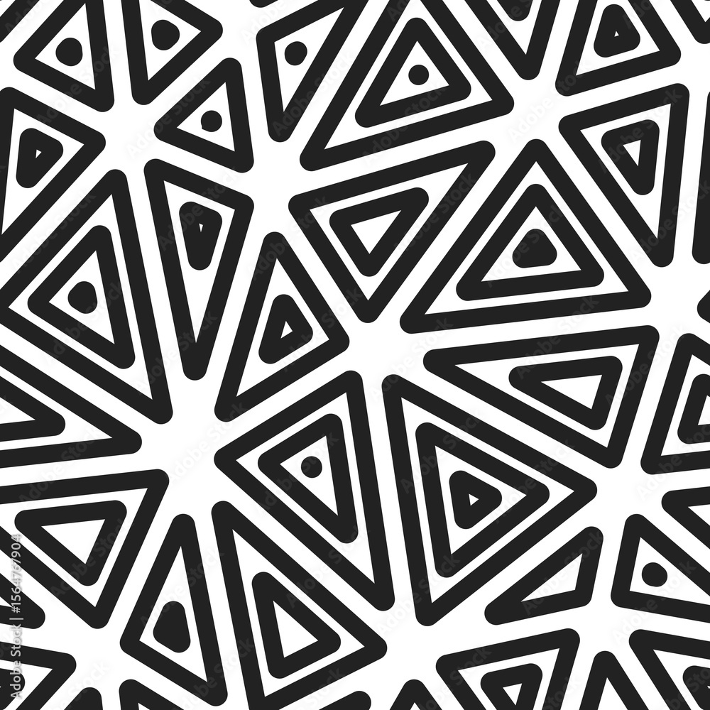 Poster triangles background design. multiple repeated inner triangles. big shape size. black and white styl