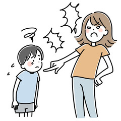 子供をガミガミ叱りつける母親のイラスト