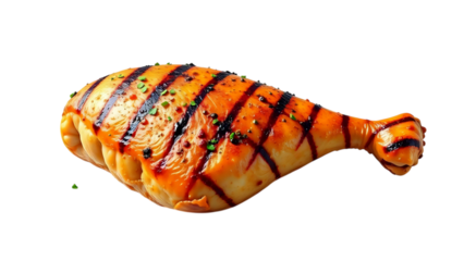 Grilled chicken leg piece on a white background