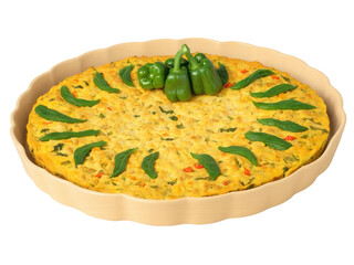 Vegan Frittata with Tofu A hearty frittata made from crumbled tofu, sauteed vegetables like spinach, bell peppers, and onions,