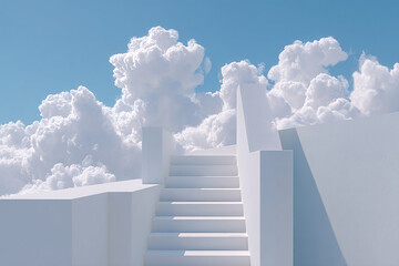 White stairs to a cloudy blue sky as concept of success or heaven