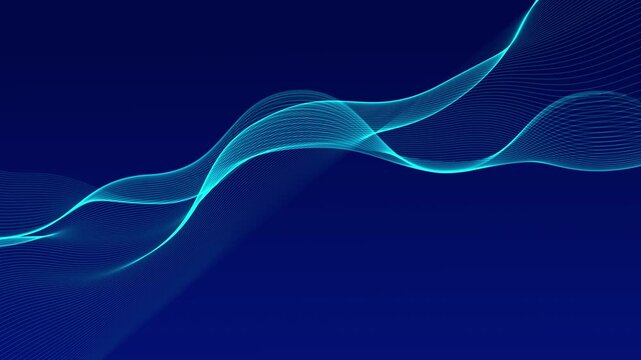 blue dark bg with smooth motion wave featuring Abstract teal glowing waves on a dark blue background. Suitable for backgrounds, web design, digital art, and technology concepts