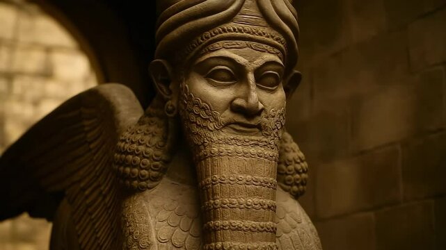 Mesopotamian Lamassu Push-in Low Angle Intricate Beard Wings