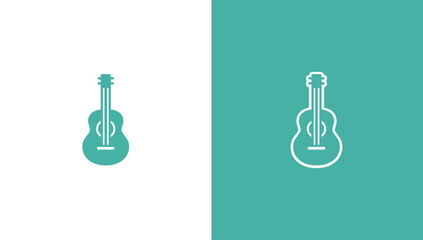 Mini acoustic guitar silhouette logo in minimalist vector style, generative ai
