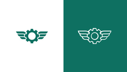 Winged gear silhouette logo in minimalist vector style, generative ai