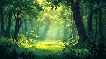 Obraz premium Deciduous green deep forest in summer