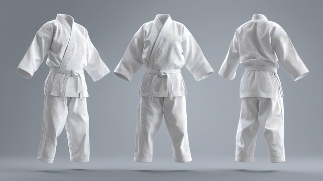 white martial arts gi mockup template, judo, karate and dojo uniform presentations
