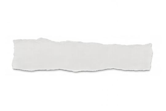 Horizontal white torn paper piece with transparent background, perfect for adding a realistic touch to designs