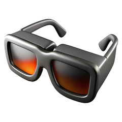 Modern dark grey 3d rendered sunglasses with orange tinted lenses isolated on transparent background