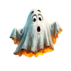 Spooky ghost with cartoon face, isolated on transparent background