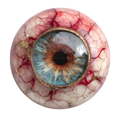 Spooky eyeball with veins, horror style, isolated on transparent background